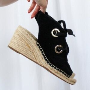 Sole Society Women Shoes Sole Society Suede Lace-Up Wedges Cambrine Black 10